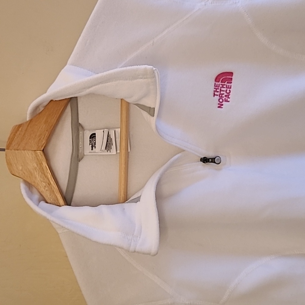 The North Face Polartec Classic 1/4 Zip Fleece Pullover Jacket White Pink Cancer - Picture 5 of 17